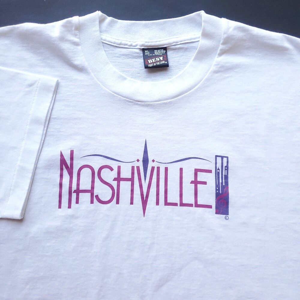 Vintage 90s Nashville Tennessee T Shirt XL White Graphic USA Made Single Stitch
